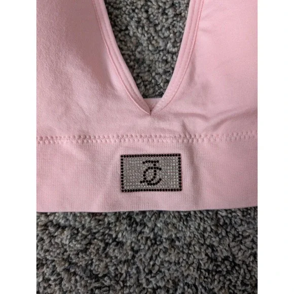 Juicy Couture Pink Seamless Rhinestone Logo Bralette V-Neck Adjustable Straps M - Picture 2 of 5